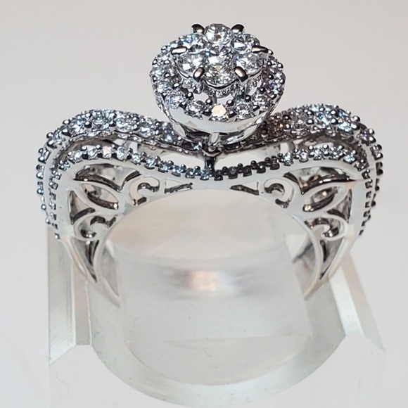 Dimond Ring 14K white solid gold Women's Ring elegant and chic - Picture 7 of 12